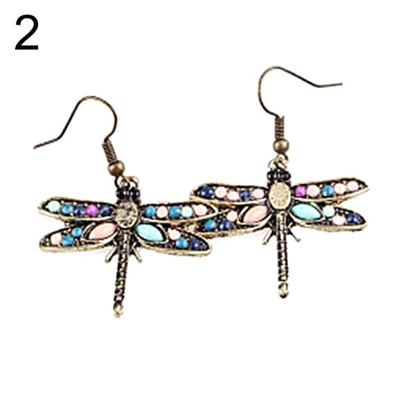 Grandest Birch Bohemian Women Butterfly Dragonfly Rhinestone Charm Hook Earrings Jewelry Gift Alloy, Rhinestone Blue