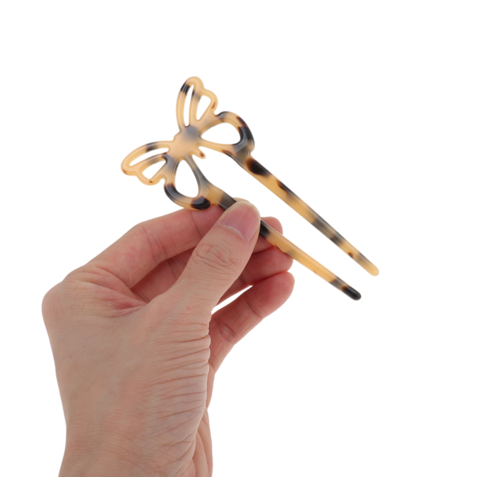 Unique Bargains Butterfly Hair Stick Fork Pins for Women 1 Pc White, Coffee Color
