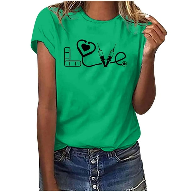 Camisetas con estampado de letras y cuello redondo de verano para mujer, blusas femeninas cómodas y elegantes, Tops OAVQHLG3B Store lin121212