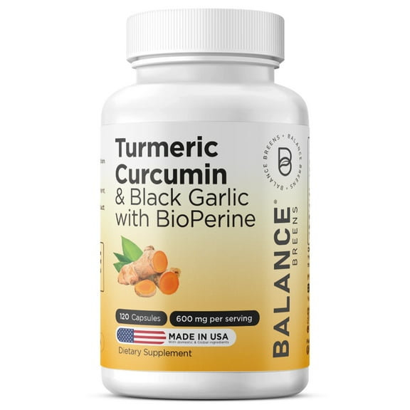 Turmeric Curcumin (95% Curcuminoids), Black Garlic with Bioperine Black Pepper - Best Absorption Turmeric Pills by Balance Breens