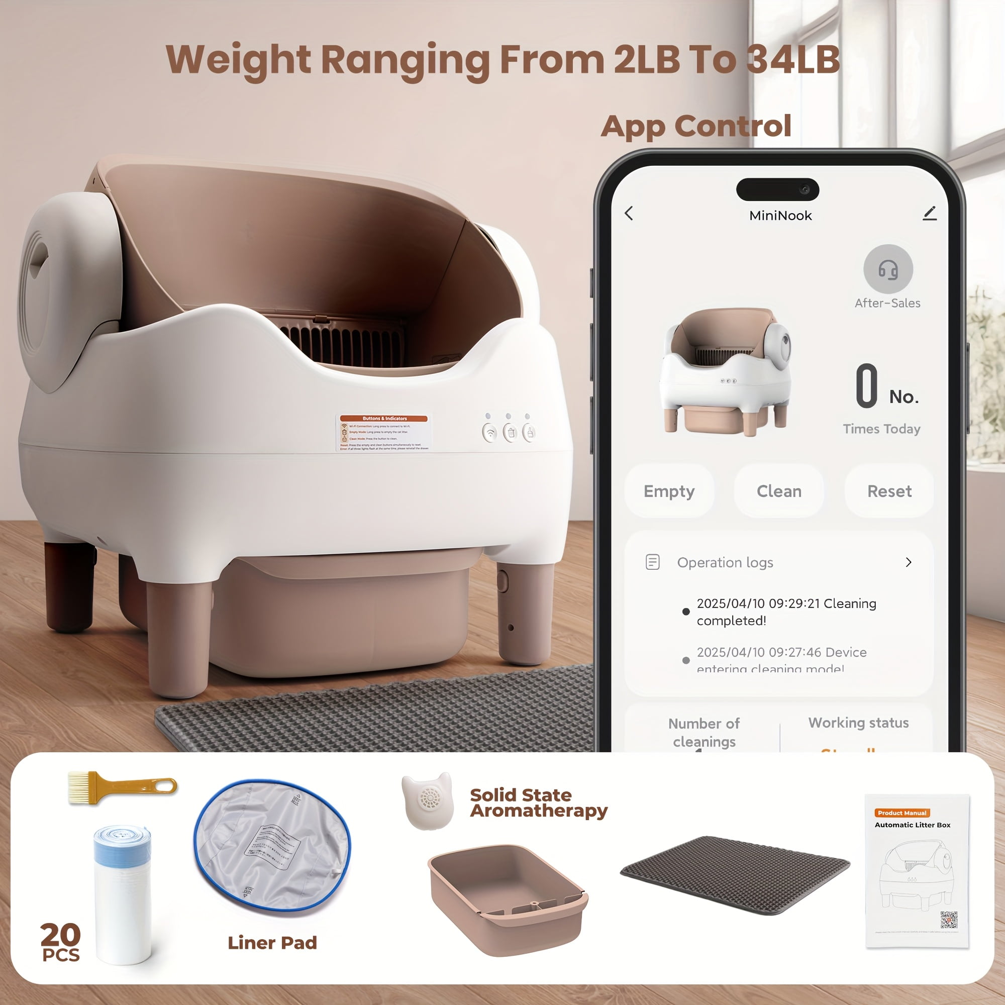Extra Large Smart Self-cleaning Cat Litter Box, App-Controlled Automactic Cleaner with 3.43gal Big Capacity, 2.4G Wifi Cat Litter Box with Odor Removal, 14-day Hands Free Scoopless Care