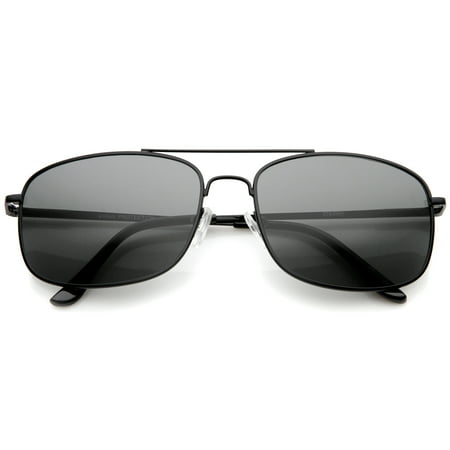 sunglassLA - Classic Metal Crossbar Spring Loaded Hinges Square Lens Aviator Sunglasses 55mm (Black / Smoke) - 55mm