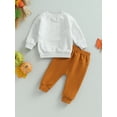 thumbnail image 3 of Springcmy Toddler Baby Boy Halloween Outfits Letters Print Long Sleeve Crewneck Sweatshirt Tops Drawstring Pants 2pcs Clothes Set Grey 0-6 Months, 3 of 7