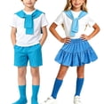 thumbnail image 1 of Odeerbi Niñas 4 Piezas Preppy Traje Manga Corta Camiseta + Falda Plisada En Capas + Chal + Calcetines Escenario Conjunto de Rendimiento, 1 of 8