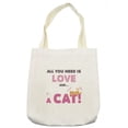 thumbnail image 1 of All You Need Is Love Tote Bag, Retro Style Letters with Funny Happy Kitten with Heart Shapes, Cloth Linen Reusable Bag for Shopping Books Beach and More, 16.5" X 14", Cream, by Ambesonne, 1 of 2