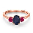 thumbnail image 3 of Gem Stone King 18K Rose Gold Plated Silver Blue Sapphire and Red Ruby Engagement Ring for Women | 1.50 Cttw | Oval 7X5MM | Gemstone September Birthstone | Size 5, 3 of 6