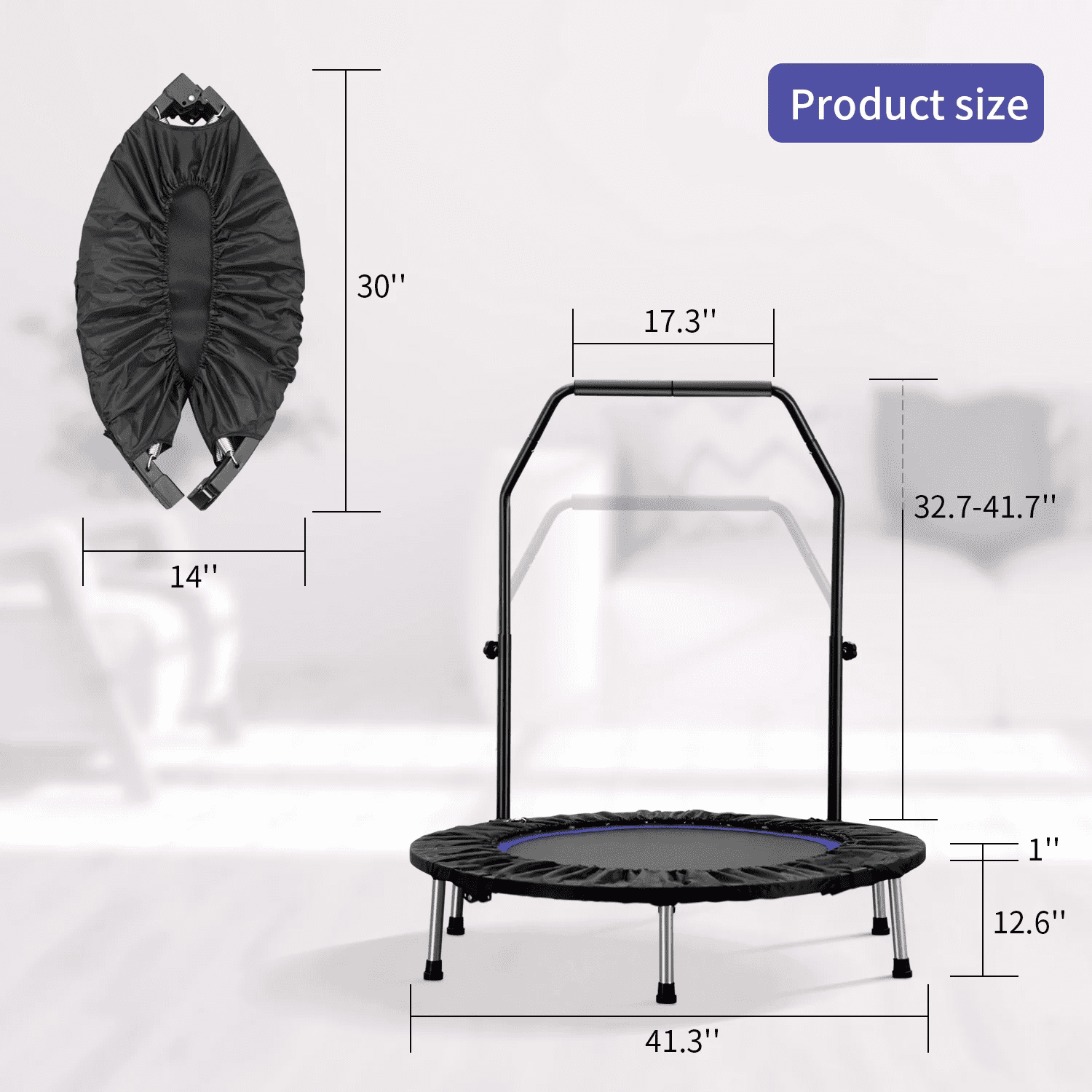 Ainfox Mini Trampoline with Adjustable Handle Bar, Fitness Rebounder, 330 lbs Load Capacity, 40 Inch,Blue