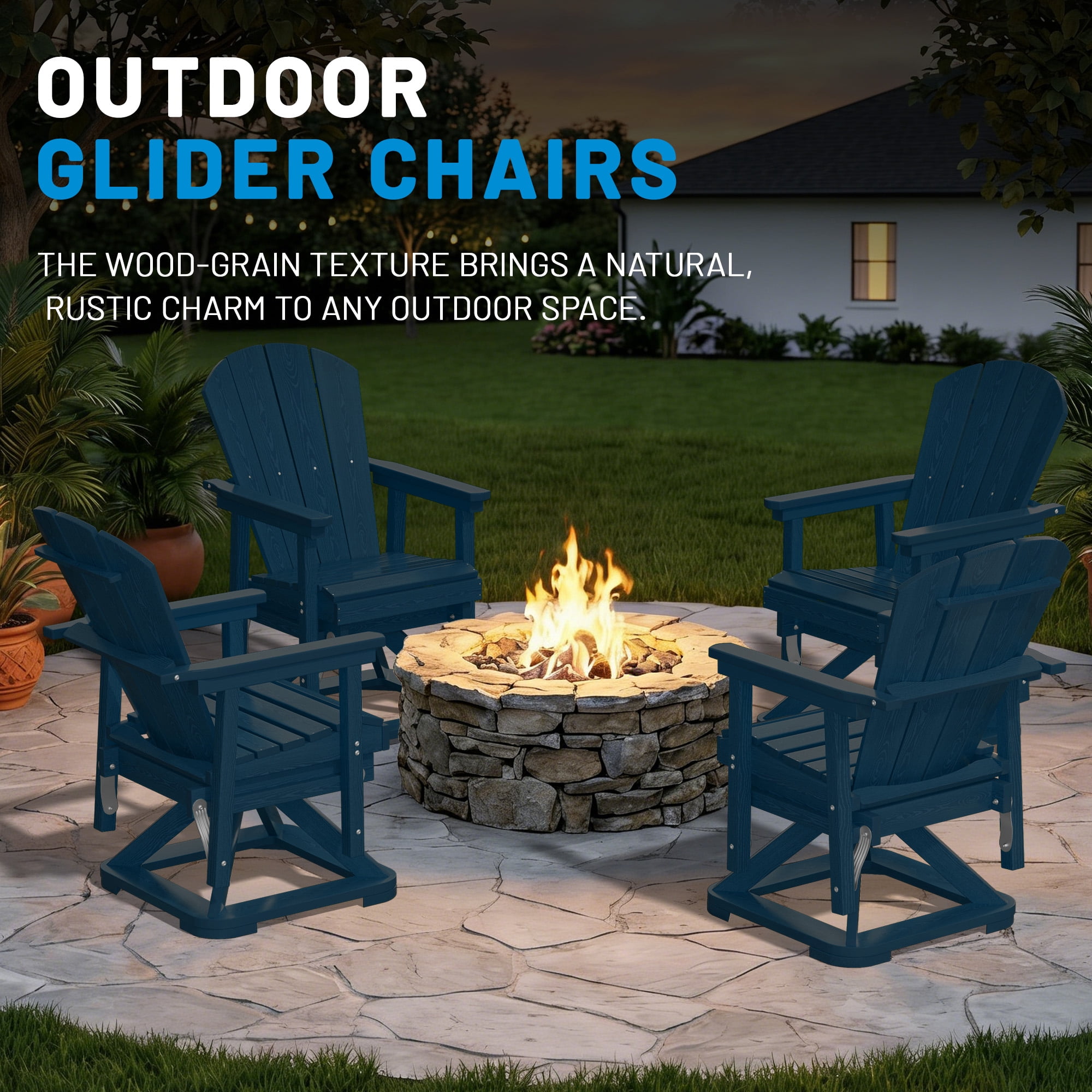 Easthome 360°Swivel Glider Adirondack Chair All-Weather HDPE Outdoor Rocking Chair with Ergonomic Backrest, Outdoor Swivel Rocker for Patio, Porch & Deck - Navy