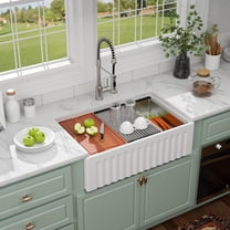 33 Inch Reversible Farmhouse Sink – Fireclay Kitchen Sink White Apron Front Ceramic Porcelain Single Bowl Workstation Kitchen Sink, 33"x20"x10" #YSAC0002