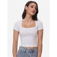 thumbnail image 2 of Women's Square Neck Crop Top - Short Sleeve Slim Fit T-Shirt, Casual Summer Workout Tee, 2 of 6