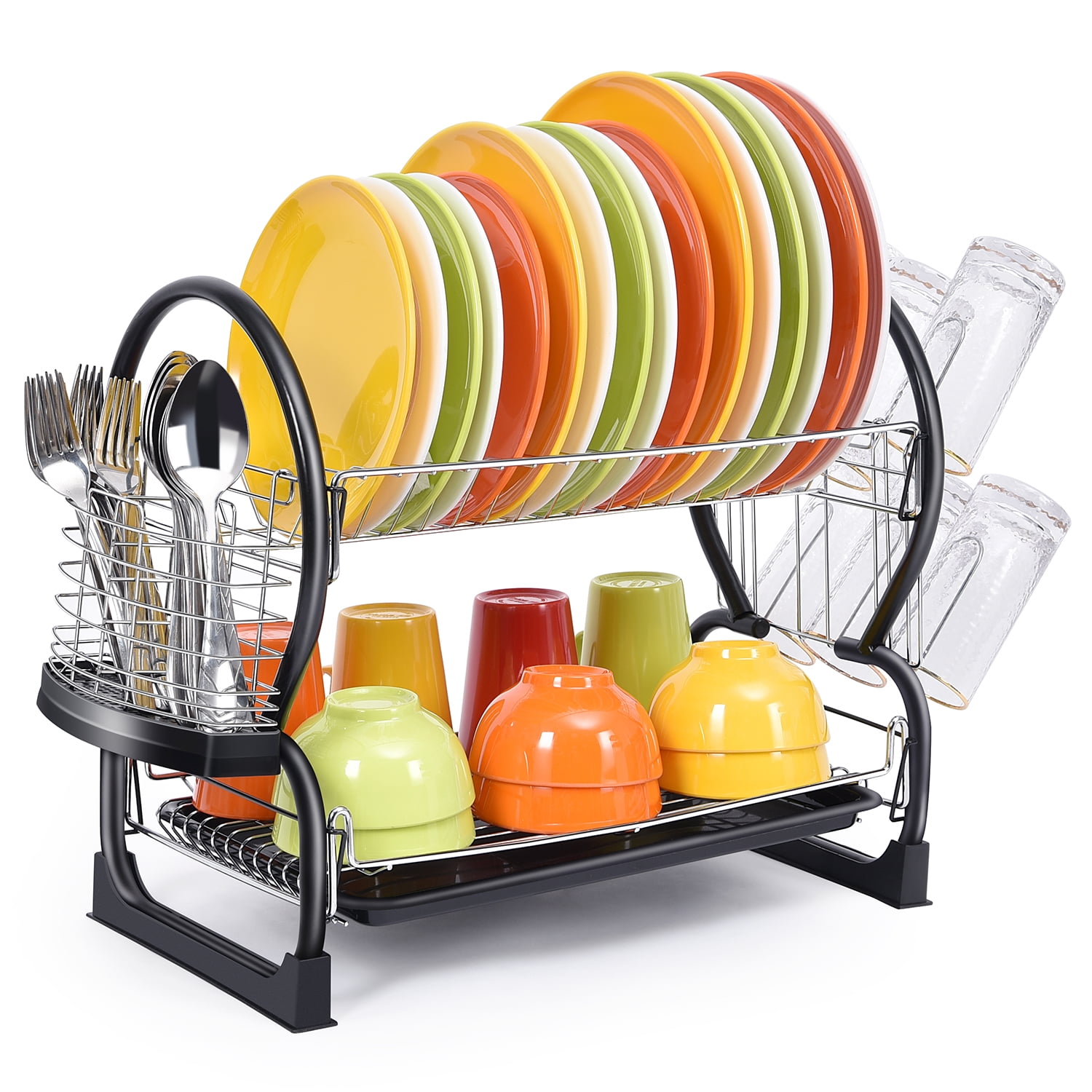 Large Dish Drainer Rack Tray Utensil Cutlery Kitchen Plate Holder Plastic 