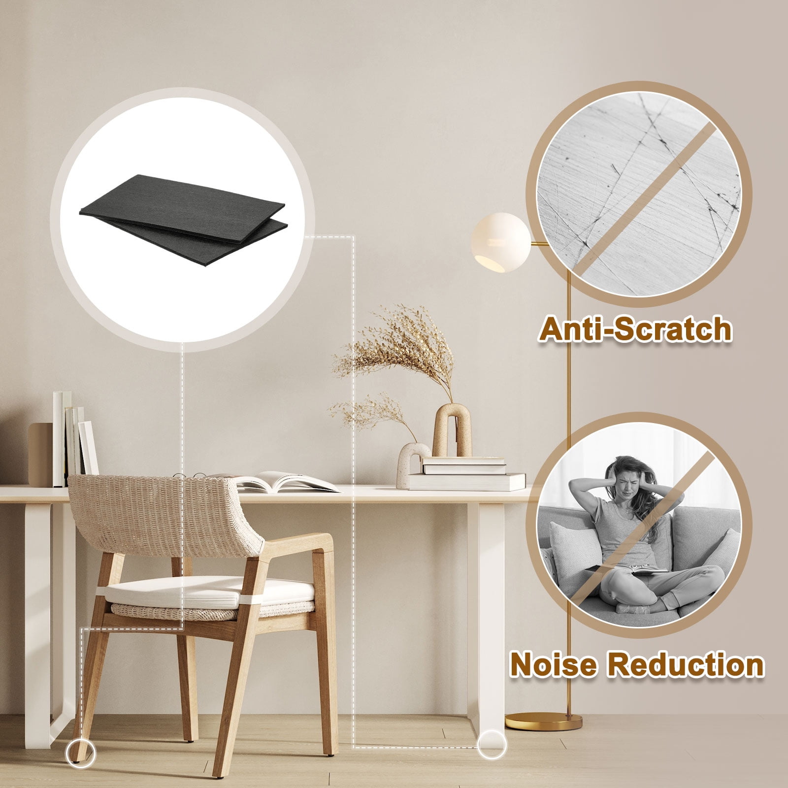Felt Furniture Pads, 5Pack 11.81" x 7.87" Adhesive Backed Felt Non-slip Anti-scratch Chair Leg Protectors for Protecting Hardwood Floor, Black