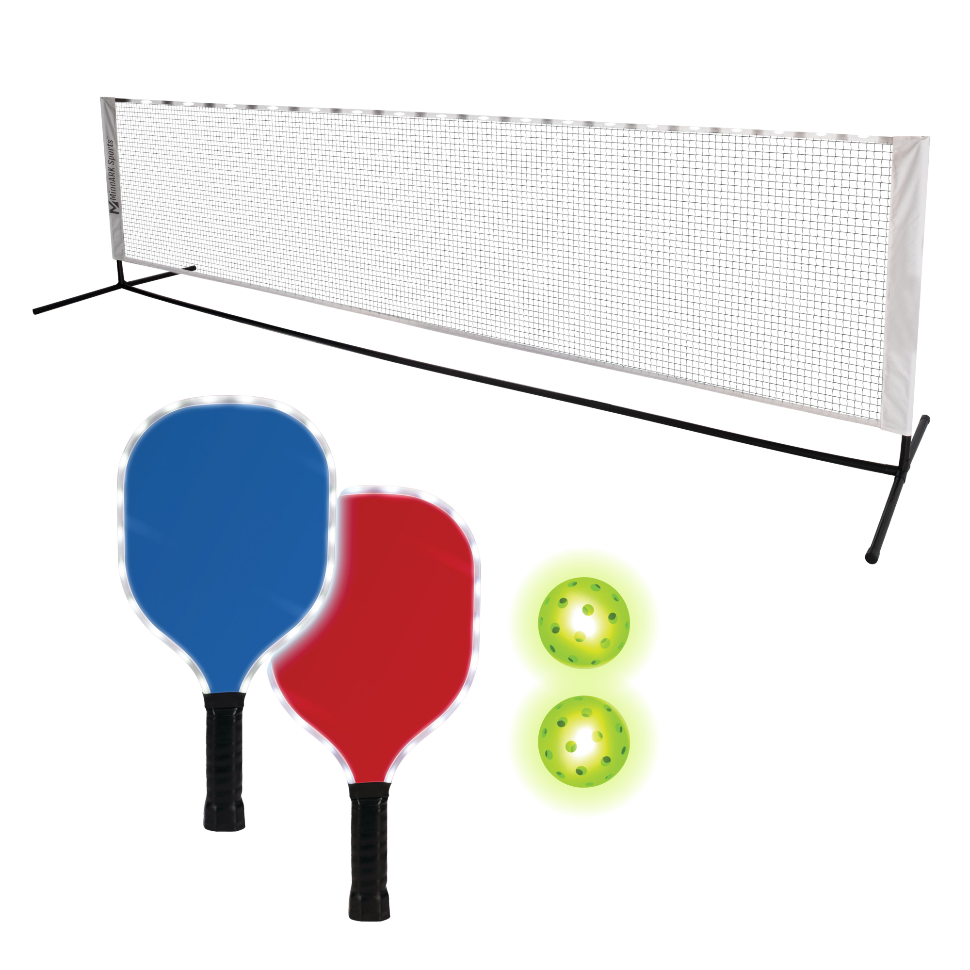 MinnARK Sports Unisex Multipack LED Pickleball Portable Set with Light-Up Net, Paddles, Balls