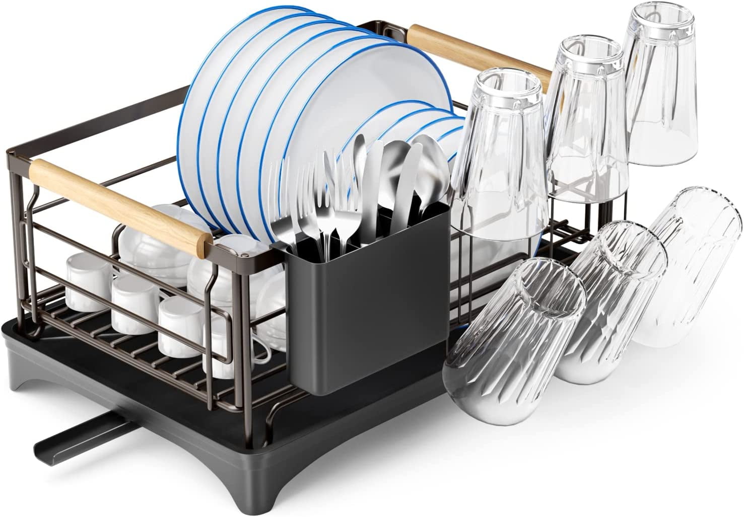 Dish Drying Rack, Dish Rack for Kitchen Counter, Rust-Proof Dish Drainer  with Drying Board and Utensil Holder for Kitchen Counter Cabinet,  16.6\u201d L× 12.6\u201dW× 7.8\u201dH, Bright Red 