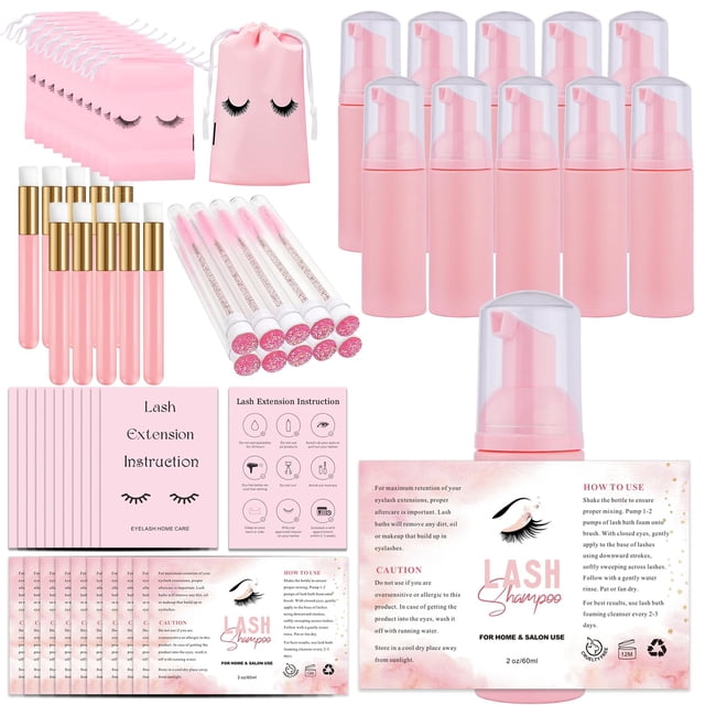 Set de botellas y cepillos para champú para pestañas, 60 unidades, NailLowee B-pink