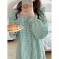 thumbnail image 2 of Camisón a cuadros para mujer, ropa de dormir de estilo coreano, vestido de noche con volantes, pijamas de una pieza, ropa de casa de manga larga con cuello cuadrado, otoño, 2 of 3