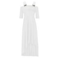 thumbnail image 5 of Robes pour Femmes, Robe Longue Décontractée à Manches Mi-Longues, Col en V, Épaules Dénudées, en Solde, 5 of 5