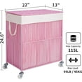 thumbnail image 5 of Laundry Hamper with Wheels, Handwoven Rolling Laundry Basket with Lid, Clothes Hamper with Divided Removable Liner Bag, 115L Large Capacity Laundry Sorter Laundry Room Organization, Pink, 5 of 14