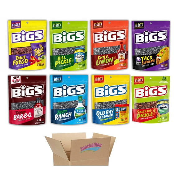 BIGS Sunflower Seeds Variety Pack, 8 Flavors, 5.35 Ounce Each, 1 Bag per Flavor