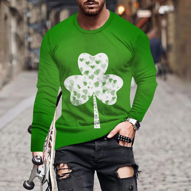 Amzcrzy Sudadera Para Hombre, Moda Para Hombre, Estampado, Cuello Redondo, Camiseta Casual, Manga Larga, Camiseta Verde, M