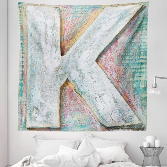 Letter K Tapestry, Scratched Looking Typographic Element Uppercase K Printing Theme Rough Vintage, Fabric Wall Hanging Decor for Bedroom Living Room Dorm, 5 Sizes, Multicolor, by Ambesonne