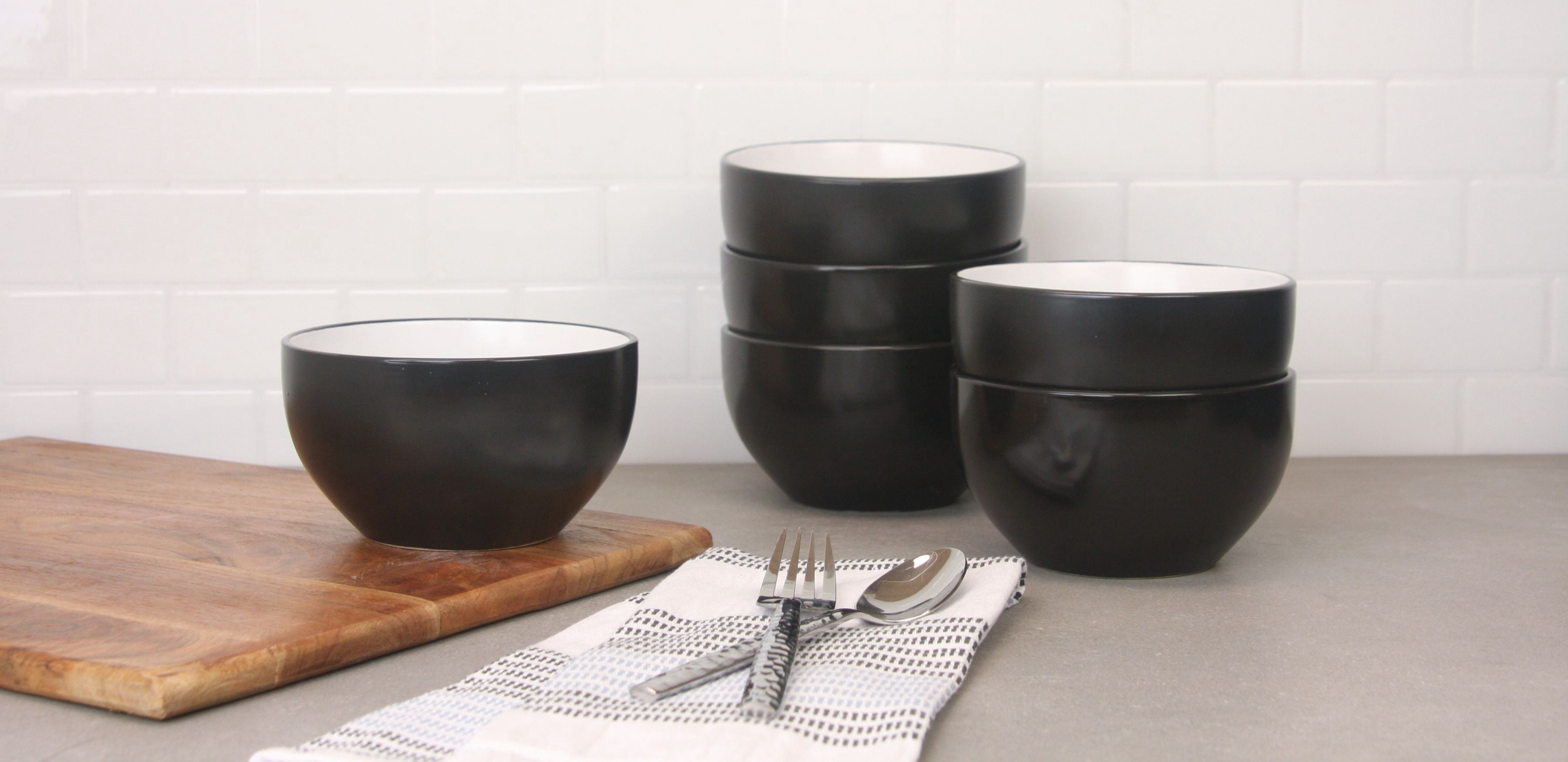 10 Strawberry Street Two Tone Coupe 5.5”/24 Oz. Cereal Bowl Set Of 6, Black/White