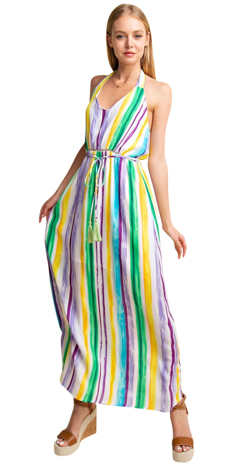 Gilli - Gilli Women's Halter Top Striped Dress MULT-S - Walmart.com ...