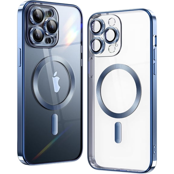 Matallic Glossy Clear for iPhone 12 Pro Max Case Compatible with MagSafe with Plating Full Camera Protection [Strong  Attraction] Slim Phone Case Shockproof for Women Girls Sierra Blue