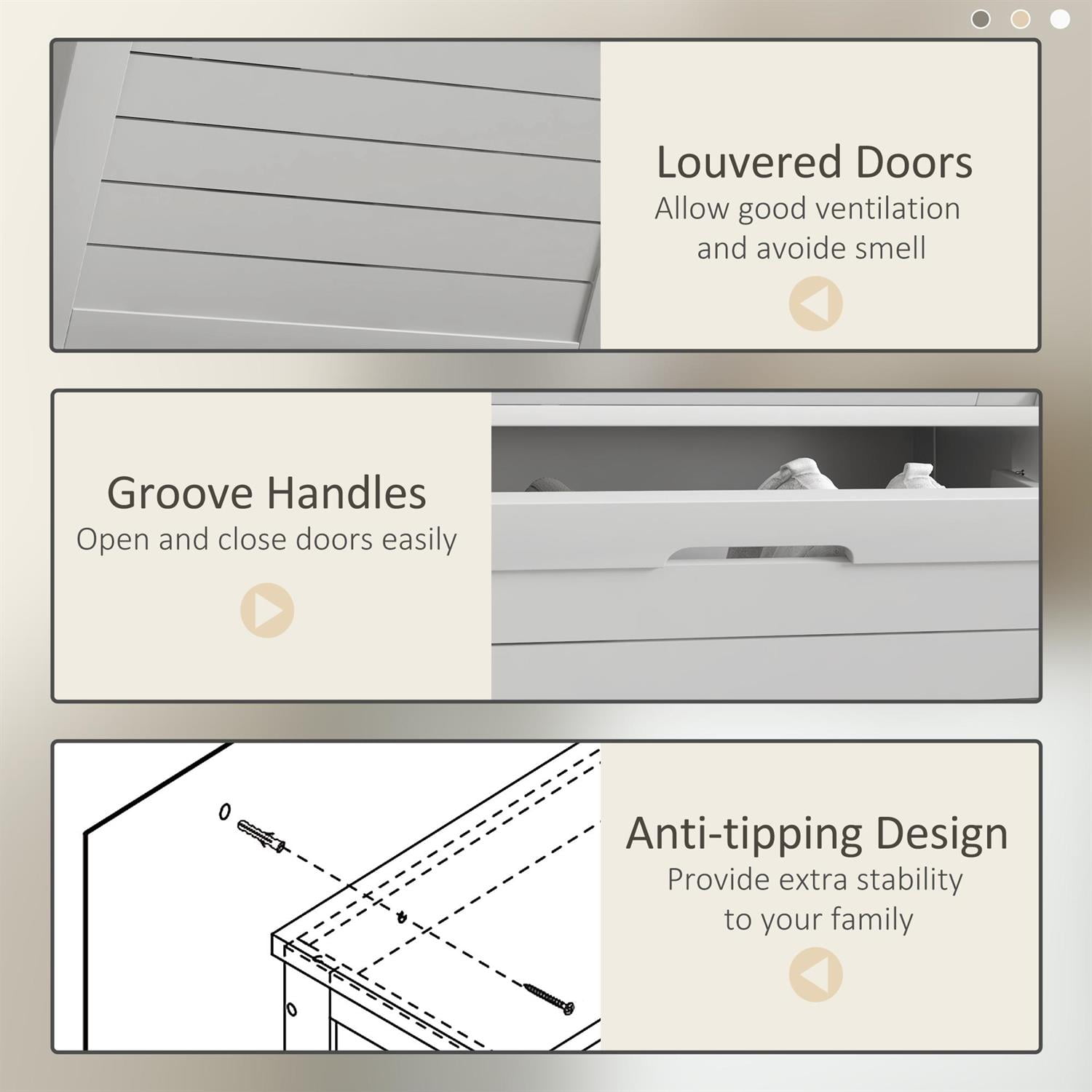 Demi Bonn 42" Shoe Storage Cabinet with Flip Drawers & Louver Doors, Modern Design for Home Use, Storage Solution with 6 Pairs Capacity, White