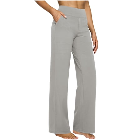 Brglopf Dress Yoga Pants for Women High Waisted Wide Leg Pants with Pockets Stretch Slacks Loose Casual Lounge Sweatpants Silver L