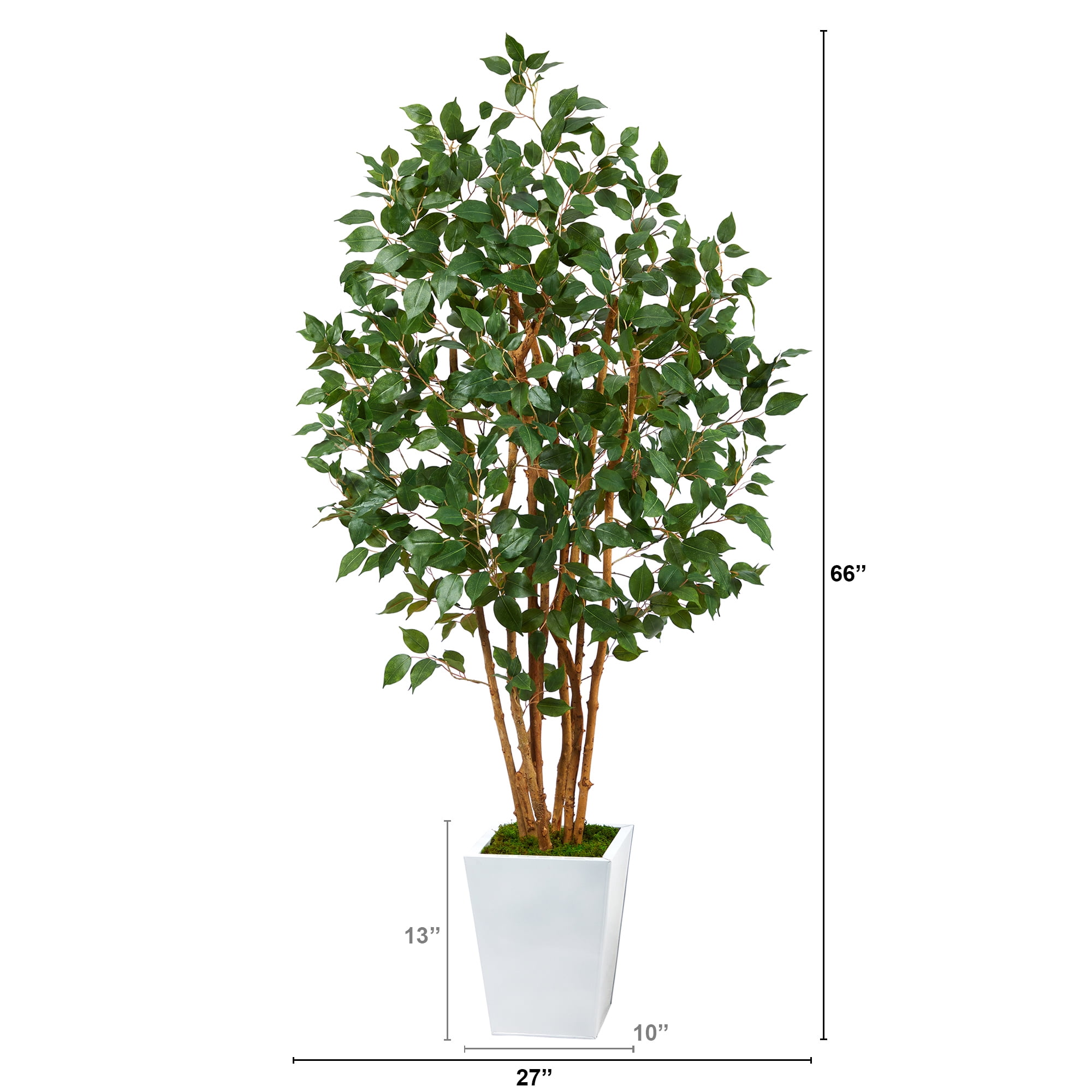 Nearly Natural 5.5' Ficus Bushy Artificial Tree in White Metal Planter
