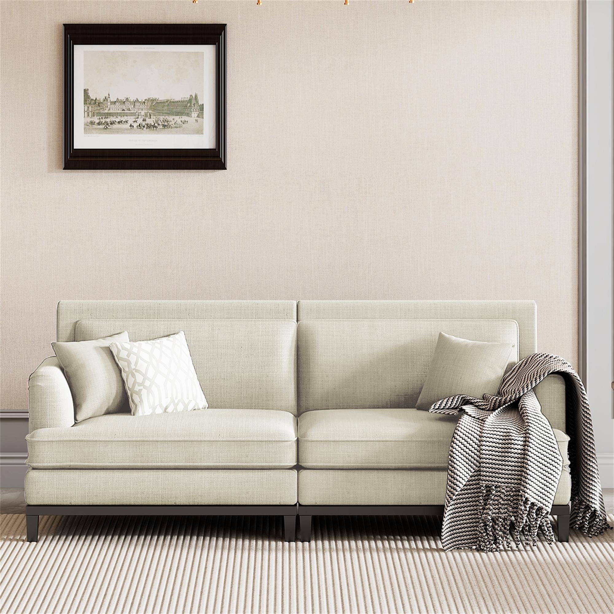 Canddidliike Country Style Sofa, Loveseat Couch with Wooden Legs and 2