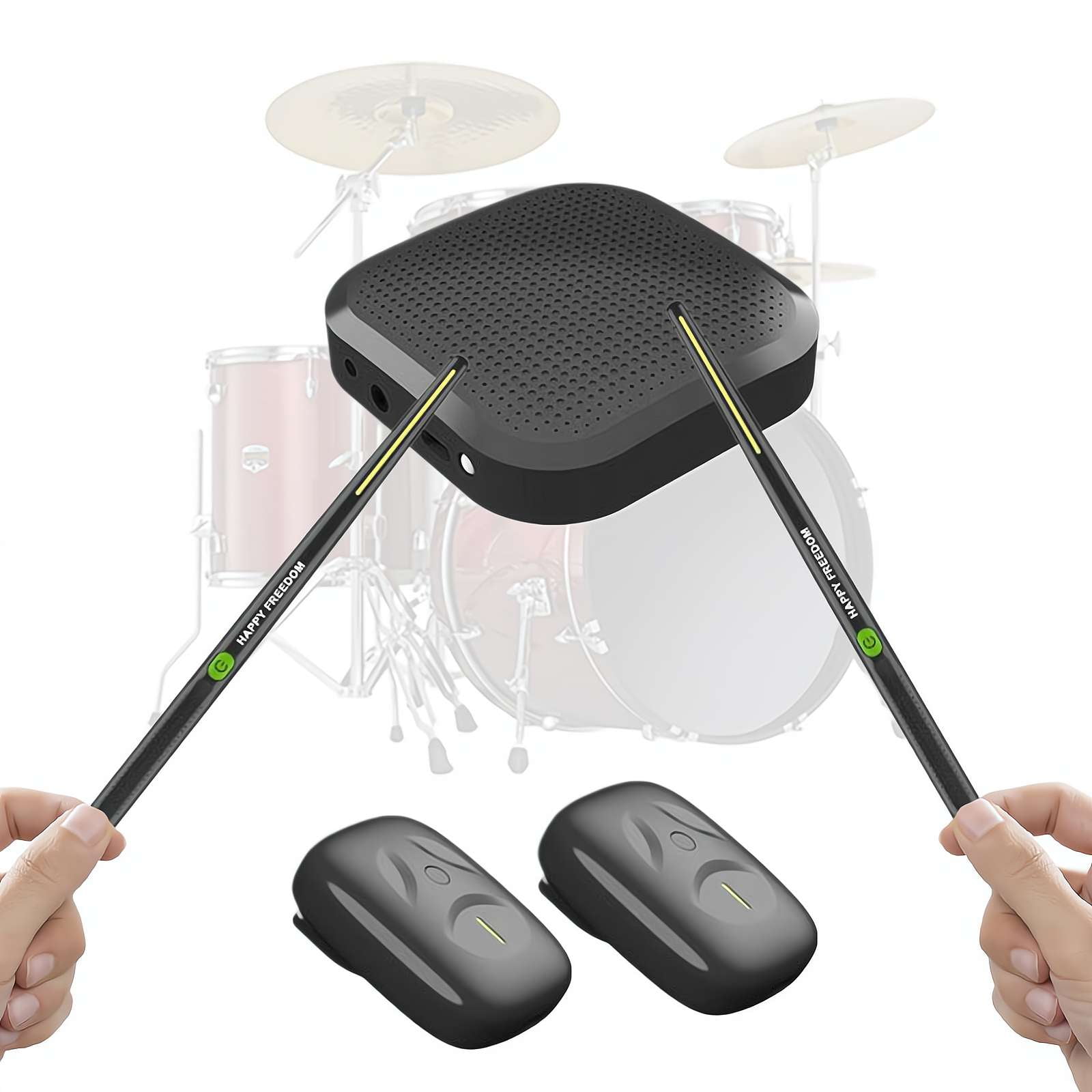 Virtual Electronic Drum Set, Electric Drumsticks Air Drum Set, Air Drum with Drumsticks, Pedals, Bluetooth and 8 Sounds, Electric Tabletop Drum Set Machine for Beginners Adults