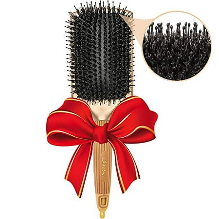 Pure Natural Boar Bristle Flast Paddle Brush – Condition, Detangle, Smooth All Hair Types – Get Salon-Like Healthy, Smooth, Shiny (Best Heated Paddle Brush)