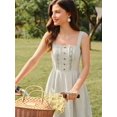 thumbnail image 2 of Apricot Vintage Floral Embroidered Pleated Square Neck Spaghetti Strap Casual Short Dress, 2 of 8