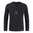 thumbnail image 2 of Mens Linen Shirt Long Sleeve Casual Button Down Top Loose Fit Breathable Summer Beach Henley Tunic Tee for Men Lightweight Black S, 2 of 7