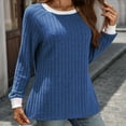 thumbnail image 4 of Lenpel Women's Tunic Tops Ribbed Knit Long Sleeve Crew Neck Color Block T Shirts Casual Tee Blouses Loose Lightweight Sweaters(Blue,Medium), 4 of 6