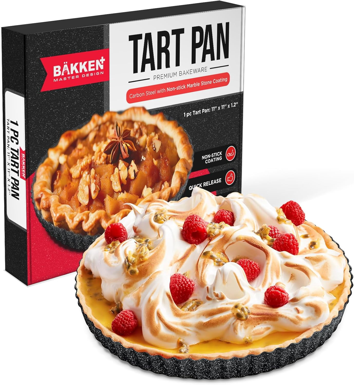 Bakken Nonstick Tart Pan with Removable Base, Fluted Edge, Durable Steel for Pies, Tarts, and Quiches, Gray