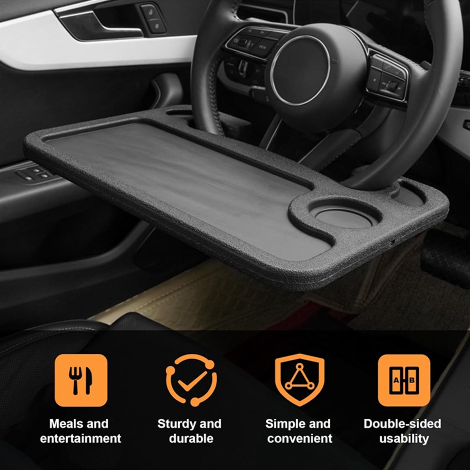 2 Pack Steering Wheel Tray, Car Desk, Two Sided Laptop Drink Food Work Table Holder for Constant Travelers, Fits Most Vehicles Steering Wheels