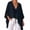 Black, variant on Women Solid Color Crinkle Linen Poncho Top Tie Front V Neck Batwing Sleeve Breathable Blouse Light Beach Cover Up