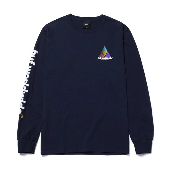 HUF Men's Prism Logo Sportif Long Sleeve Tee T-Shirt (Small, French Navy)