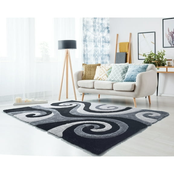 United Weavers of America Veria Cissa Shag Swirl Shag Contemporary Area Rugs, Black
