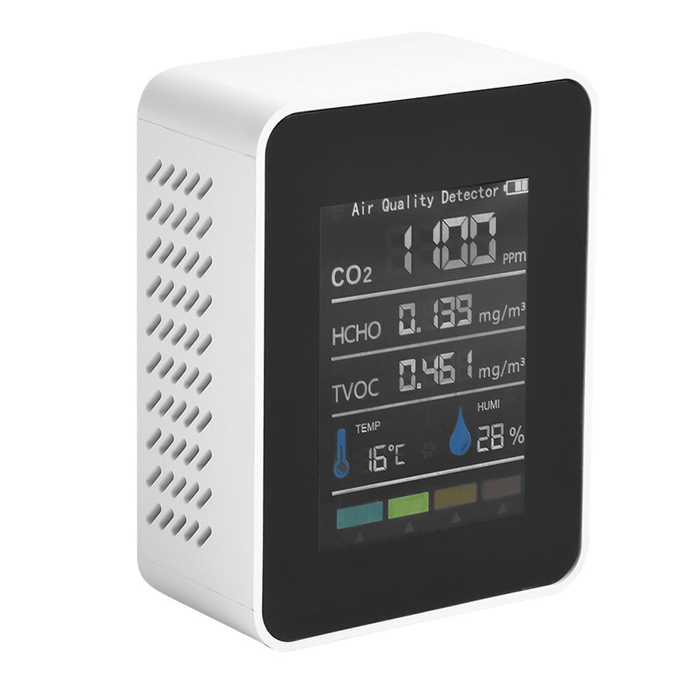5 In1 Indoor Air Quality Monitor CO2 HCHO TVOC AQI Meter Detector Tester