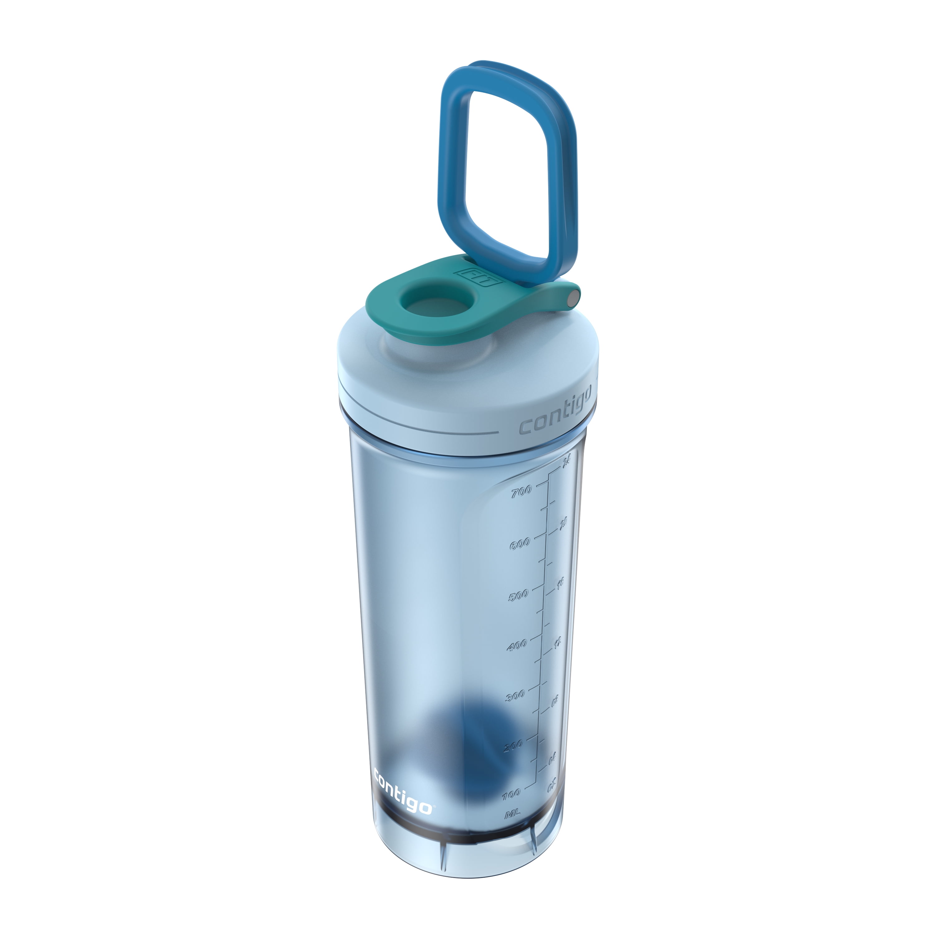 Contigo Fit Shake & Go 2.0 Protein Shaker Bottle with Leak-Proof Lid, 28 oz (828 ml), Gym Water Bottle with Whisk and Carry Handle, Dishwasher Safe Mixer Bottle, Glacier, 1 Count