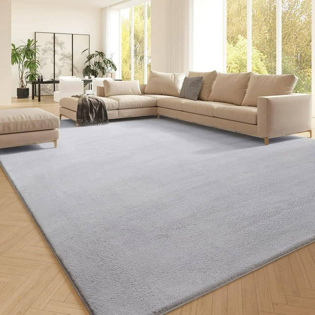 Light Grey Fluffy Rug 5x7 Faux Rabbit Fur Rug Area Rugs for Living Room Washable Fuzzy Plush Shag Rug for Bedroom Large Shaggy Rug for Nursery Home Decor