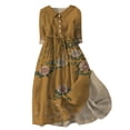 thumbnail image 2 of MPWEGNP Fall Dresses for Women 2024 Women's Casual Art Floral Print Button Mid Long Sleeve Loose Large Hem Drape Dress Gold M, 2 of 3