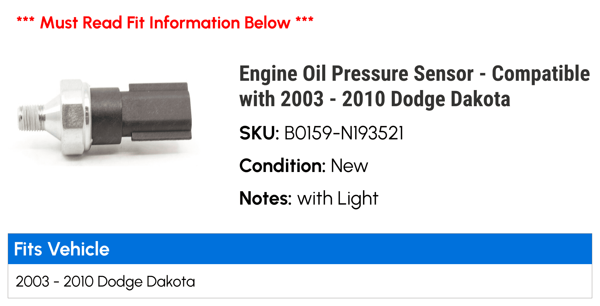 Engine Oil Pressure Sensor - Compatible with 2003 - 2010 Dodge Dakota 2004 2005 2006 2007 2008 2009