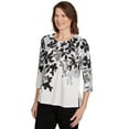 thumbnail image 3 of Alfred Dunner Womens Petite Shadow Leaf Three Quarter Sleeve Top, 3 of 4