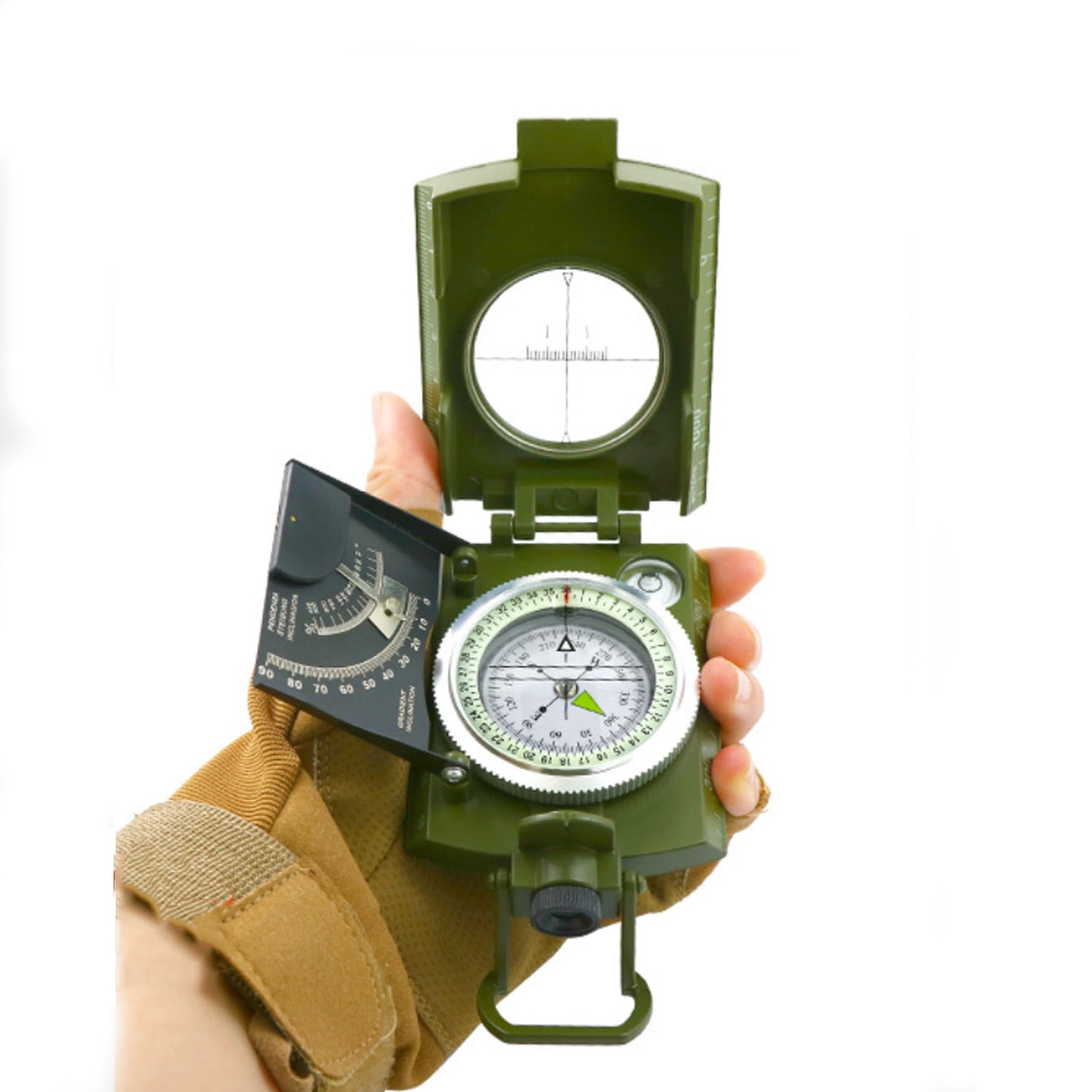2 Pack，Army green，Camping Survival Compass Glow in The Dark Military Compass Survival Gearfor for Hiking, Camping,Backpacking, Outdoor Activities，K4074