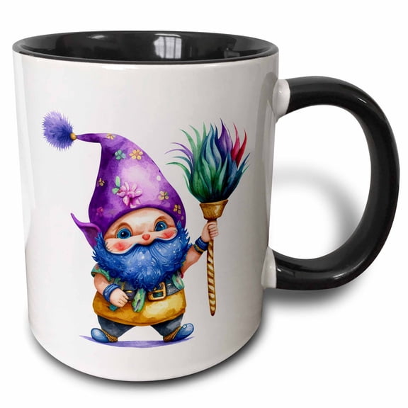 3drose, Cute Mardi Gras Gnome Illustration, 11oz Two-tone Black Mug